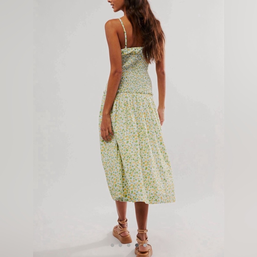 Free People Floral Midi Dress Smocked Sundress Summer Beach Cotton Size M - Picture 10 of 16